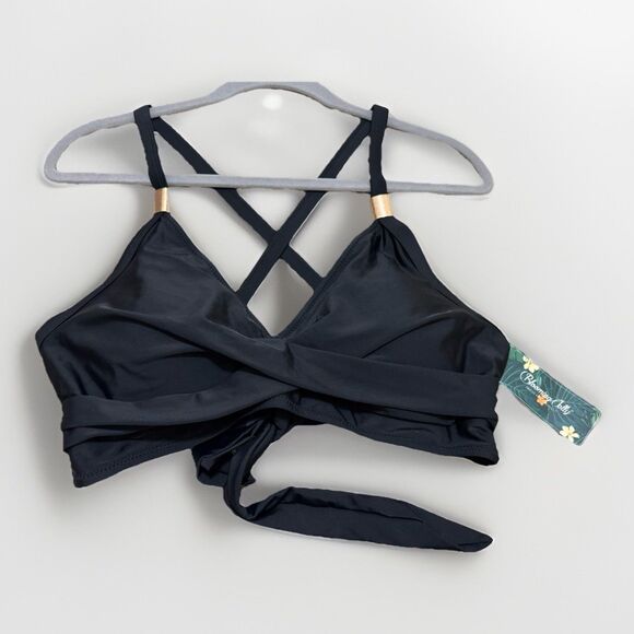 Blooming Jelly Other - NWT Blooming Jelly Black Twist Front Bikini Top XL - Wrap Tie Back Swimsuit